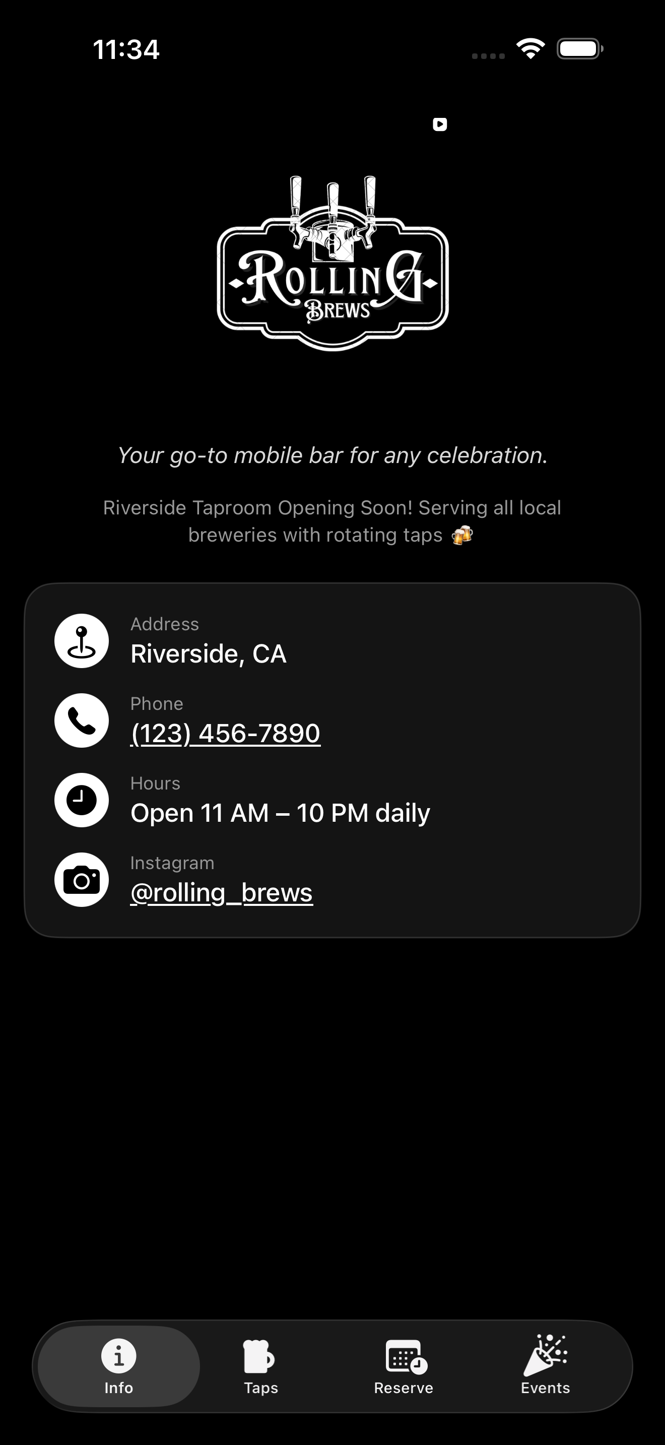Rolling Brews iOS app, Info tab
